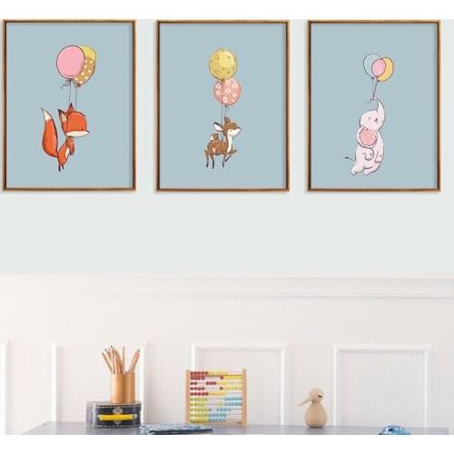 Nordic Cartoon Animal Fox Fawn Elephant Canvas Painting Poster Wall Art Picture Home Decor For Kids Bedroom Living Room Decor