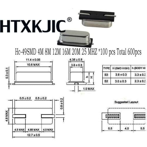 Hc-49s Crystal Oscillator electronic Kit resonator ceramic quartz resonator hc-49 SMD 7 kinds X 100pcs 4M 8M 12M 16M 20M 25 MHZ