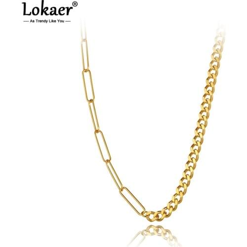 Lokaer Punk 18" Titanium Stainless Steel Link Chain Necklace For Men Women Hiphop/Rock Curb Cuban Choker Vintage Necklace N20302