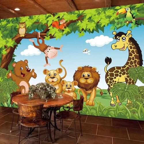 Custom 3D Photo Wallpaper Wall Painting Cartoon Animals Forest Tree Children Room Bedroom Decoration Wall Mural Wallpaper Lion
