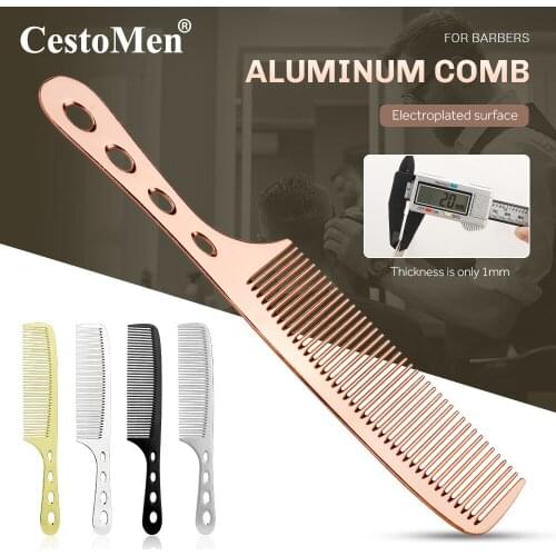 CestoMen Aluminum Clipper Comb Salon Accessaries Hair Cutting Combs Professional Hairdresser Haircut Tools Mens Flat Top Comb