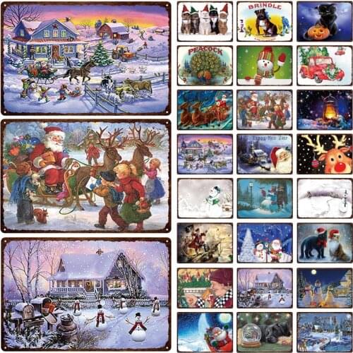 Merry Christmas Retro Metal Tin Sign Holiday Celebration Art Poster Home Decor Bar Hotel Shop Club Santa Plaque Art Wall Sticker