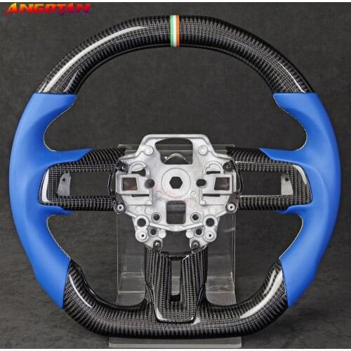 LED and Carbon Fiber Smooth Leather Steering Wheel Fit For Mustang 18-20