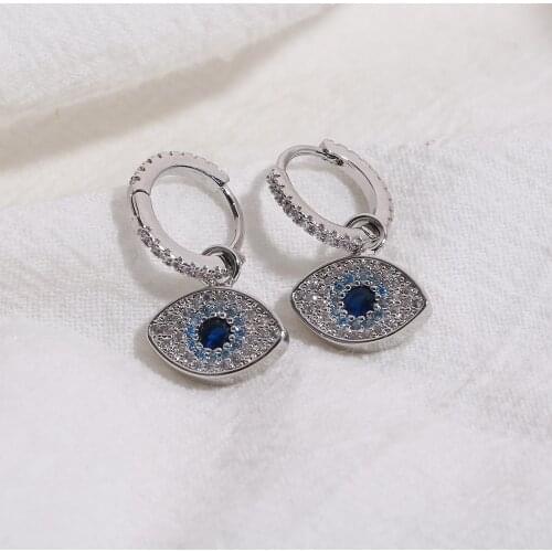 Hot Selling CZ Evil Eye Stud Earring Silver Color CZ Crystal Stone Eye Dangle Earrings For Women Girls Trendy Jewelry Gift