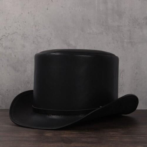 3Size Women Men Leather Top Hat President Traditional Fedoras Hat Magician Steampunk Cosplay Party Caps Dropshiping13CM Top