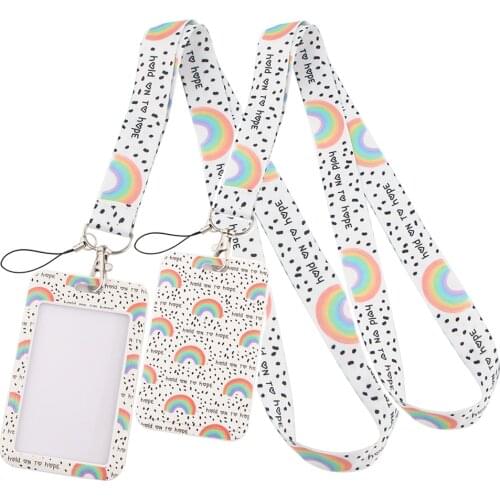 LT82 Rainbow Print Keychain Ribbon Lanyards for Keys ID Card Phone Straps Hanging Rope Lariat Students Badge Holder Gifts