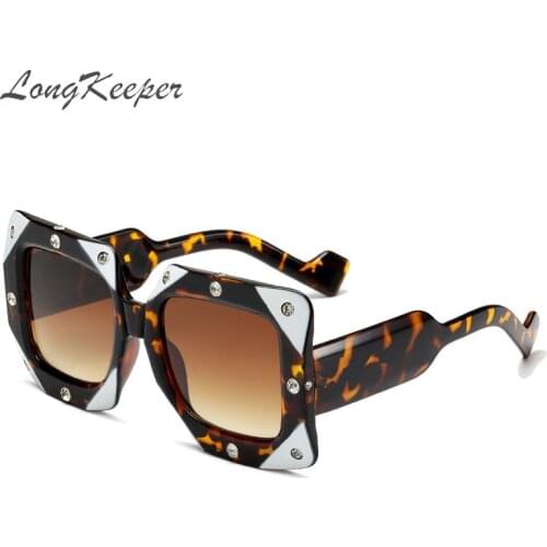 LongKeeper Italian Big Frame Square Diamond Sunglasses Women Men Vintage Oversized Sun Glasses Female Male Oculos De Sol Shades