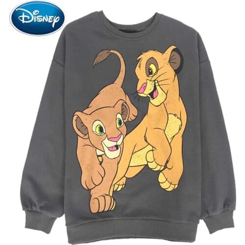 Disney Stylish Two The Lion King King of the Jungle Cartoon Print T-Shirt Casual Women O-Neck Pullover Long Sleeve Loose Tops