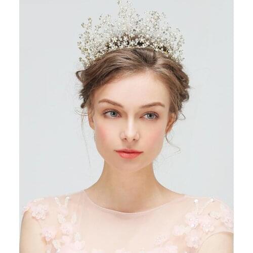 Bridal Pearl Crown Handmade Headwear Princess Water Drill Hair Hoop Exquisite Elegent Wedding Banquet Bridal Hair Jewelry