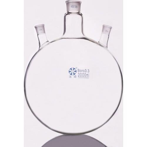 Three-necked flask oblique shape,with three necks standard grinding mouth 20000ml,Middle joint 40/38,lateral joint 29/32