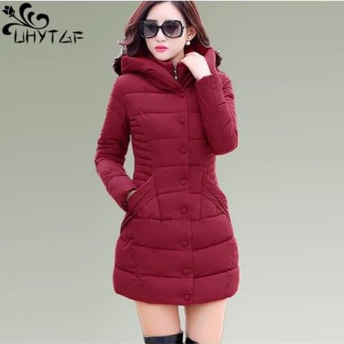 UHYTGF Winter Women Down Jacket Down cotton Women Hooded Fashion Plus size Thick Warm Down Cotton-padded Female Parka Coats X441