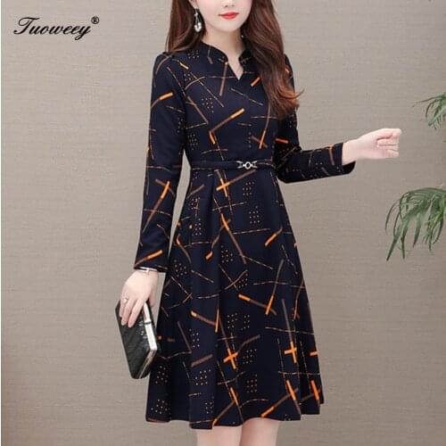 Spring Dress Women 2020 Casual Plus Size Slim French striped Office A Line Dresses office OL Elegant V Neck Long Party Dress