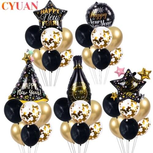 16pcs New Year 2022 Decorations Balloons Xmas Tree Star Wine Bottle Foil Balloon Helium Globos Happy New Year Eve Party Supplies