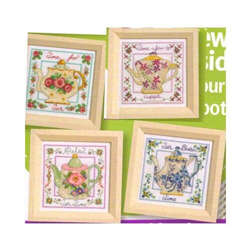 Fishxx Cross-Stitch,Crazy148-5flowers[Tea set]Mounting version,soluble printing,100% accurate pattern,11CT