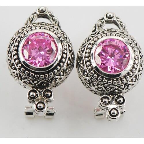 New Pink Crystal Zircon Woman 925 Sterling Silver Crystal Earrings TE509