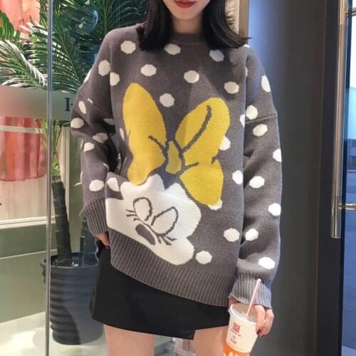 Womens Korean version loose long-sleeved round collar sweet girl sweater 2020 autumn and winter sweater womens tide