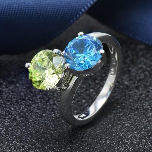 Hutang S925 sterling silver round 8mm topaz ring for women color zirconia crystal fine jewelry best gift for her 2018 new