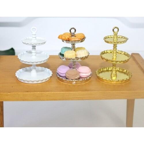 1:12 Dollhouse Mini Three-tier Cake Stand Plate Toy Model for Dollhouse Kitchen Birthday Decoration Accessories