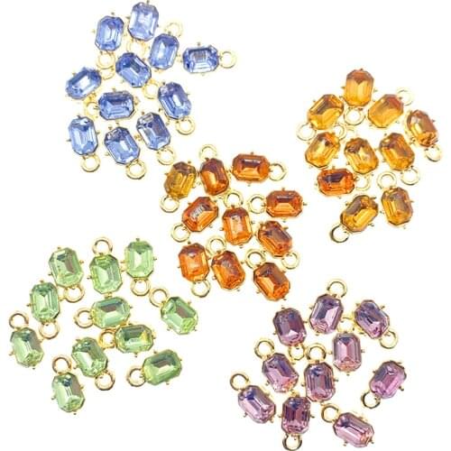 10Pcs/lot 8MM Colorful Mini Bling Square Crystal Charms Pendants Wholesale For Jewelry Making Earring Supplies DIY Accessories