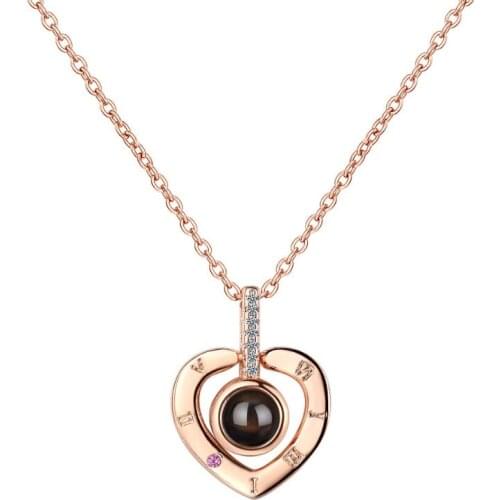 100 Projection Language Zircon Heart Pendants Necklaces For Women Trend Short Clavicle Chain 925 Sterling Silver Jewelry SAN117