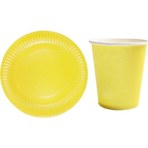 20pcs/lot yellow color plates cups baby shower party supplies yellow theme disposable plates cups plain color yellow cups dishes