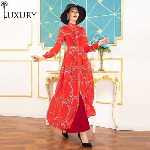 2020 Chiffon High Quality Spring Summer Women Abstract Prints Long Shirt Style Casual Bohemian Beach Maxi Dress
