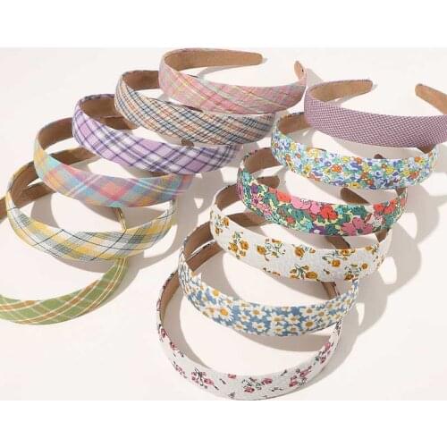 2021 New Women Floral Striped Plaids Print Headband Plastic Headwear Hair Accessories Head Hoop Female Sweet Wide Side Hairband