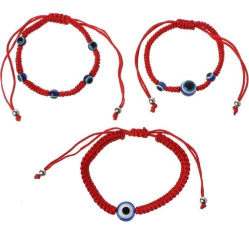 3Pcs Handmade Turkish Blue Evil Eye Protection Kabbalah Red String Lucky Bracelets Kit Fashion Jewelry Unisex