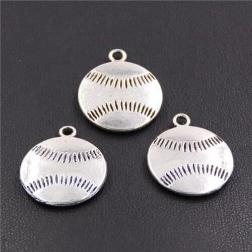 5pcs Sports Baseball Charm Silver Color Metal Zinc Alloy Pendant Fit Diy Charms A2382