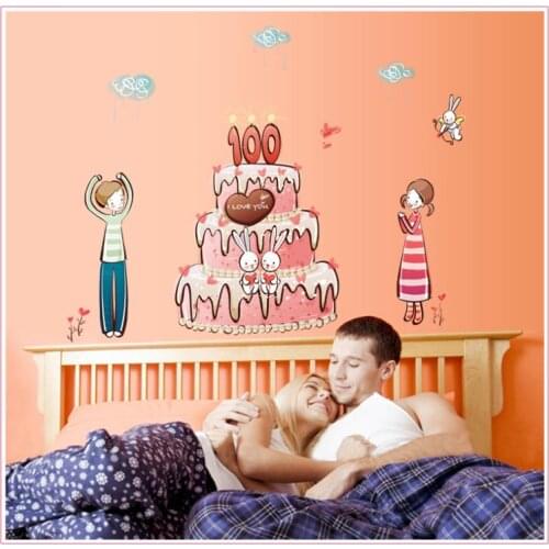 Free Shipping CARTON BOY AND GIRL Couple Wall Art Stickers Decal DIY Home Decoration Wall Mural Removable Room Stickers