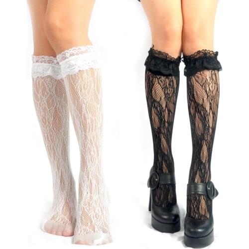 High Quality Girl Gift Elastic Cosplay Costumes Accessories Transparent Knee High Lolita Socks Lace Bow Socks