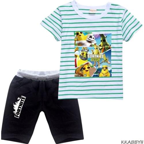 Fortnites New Summer Top Of The Line Basic Shirt 100% Cotton Boys And Girls Short Sleeved T-Shirt + Medium Trouser Suit