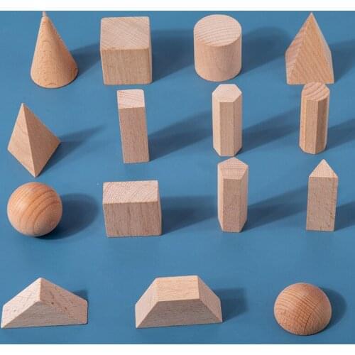 Beech Wood Montessori Sensory Toy Mystery Bag 15Pcs Geometric Shape Block Home Family Game Toys of Children Peschool Educational