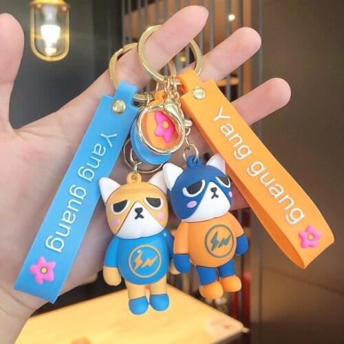 Creative Flash Cat Doll Keychain Cartoon Animal Pendant Cute Resin Keyring for Men Boyfriends Car Bag Keychain Ring Ornaments