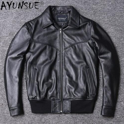 AYUNSUE 2020 Genuine Leather Jacket Men Autumn Cowhide Leather Coat Mens Jackets Short Male Casual Bomber Jacket Ropa De Hombre