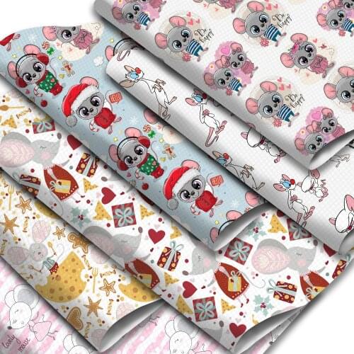 Cartoon Mouse Printed Faux Leather Sheets Synthetic Leather Fabric 20x33cm for DIY Earrings Hair Bows Handbags Pouches