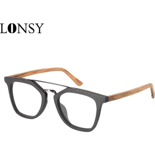 LONSY Retro Anti Blue Light Lens Wood Grain Eyeglasses Optical Spectacle Women Brand Design Acetate Style Vintage Glasses Frame