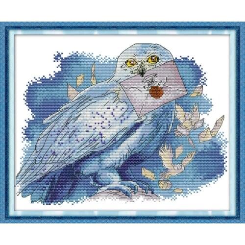 The messenger owl cross stitch kit aida 14ct 11ct count print canvas stitches embroidery DIY handmade