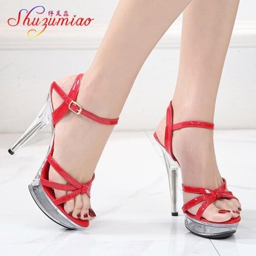 Model Shoes Gladiator Femal Shoes Women Sandals Platform Sexy High Clear Heels 13cm Open Toe Ladies Wedding Shoes Sandals