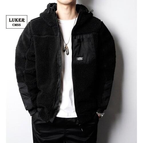 LUKER CMSS Winter Men Hooded Parkas Coat Windproof Warm Thick Zipper Jacket Coats Male Polar Fleece Embroidery Black Outwear