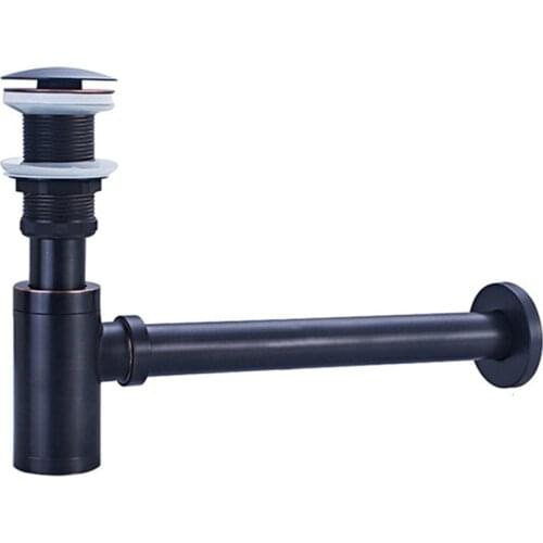New Basin Bottle Trap Metal Bathroom Sink Siphon Drains with Drain Black P-Trap Pipe Waste Without Overflow