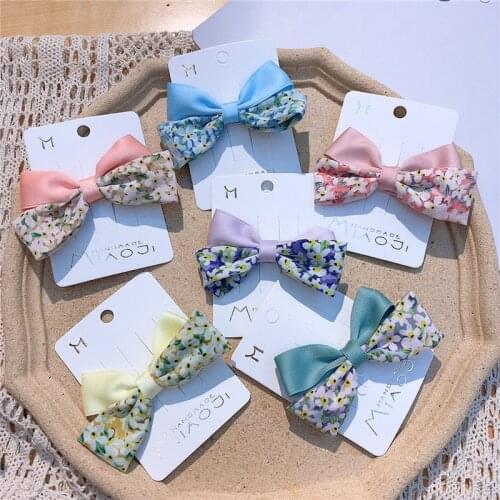 2021 New Childrens Floral Fabric Bow Hairpin Kids Hair Accessories Korean Sweet Girl Princess Fashion Duckbill Clip Headdress