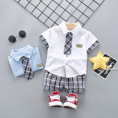 New Summer Baby Dress 2021 Childrens Suit Cotton Shirt + Shorts Tie Formal Wear Party Leisure Campus Clothes