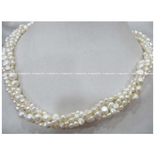 Wholesale 4rows 5-6*3-4mm(small) 7-8*4-5mm freshwater pearl white baroque necklace 17.5"