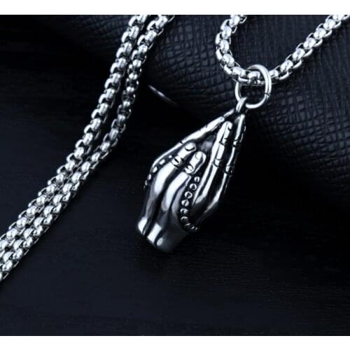 Necklace For Men Women Hip Hop Jewelry Lucky Gift With Stainless Steel Chain Punk Believer Bergamot Hand Pendant