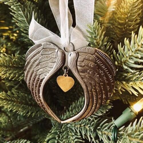 Ribbon Angel Wings Christmas Pendant 1pc of My Heart Is In Heaven Xams Tree Ornaments 2020 Gift New Year Door Wall Home Decor