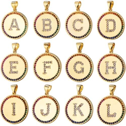 Juya 20.5*19mm DIY Gold Coins Shape Alphabet Initial Round Charms For Needlework Fashion Pendant Name Bracelet Necklace Making