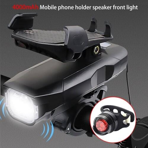4000 mAh Bicycle Lamp Light For Bike Phone Holder Set Speaker Headlight Bycicle Lantern Flashlight Rechargeable Bike Light Usb
