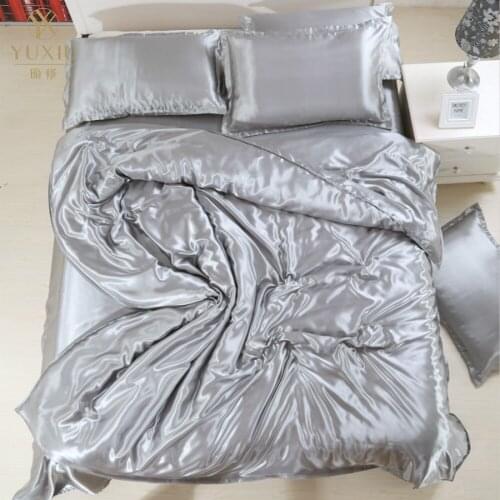 YuXiu Silk Bedding Sets Solid Gray White Black Color Duvet Cover Set Twin Queen King Size Quilt Covers Bed Linens Home Textile