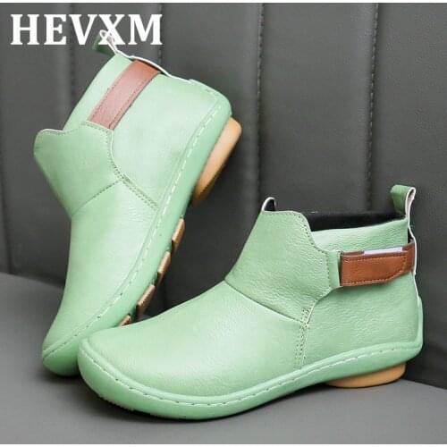 Womens PU Leather Ankle Boots Women Autumn Winter Paste Vintage Women Punk Boots Flat Ladies Shoes Woman Botas Mujer